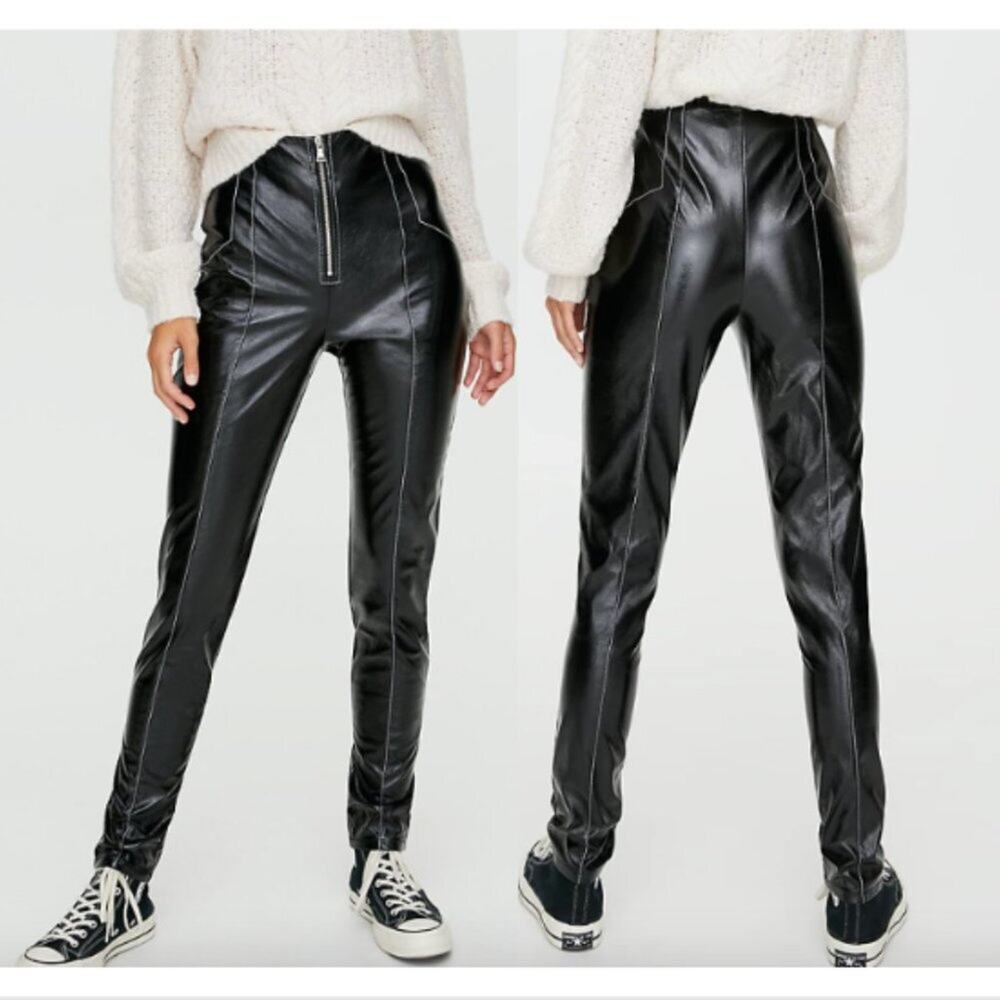 Aritzia Sunday Best Tessy Black Faux Leather Moto Pants